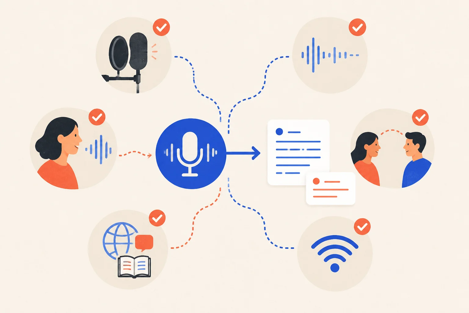 Six caption-quality factors: mic, noise, pace, language, glossary, and network