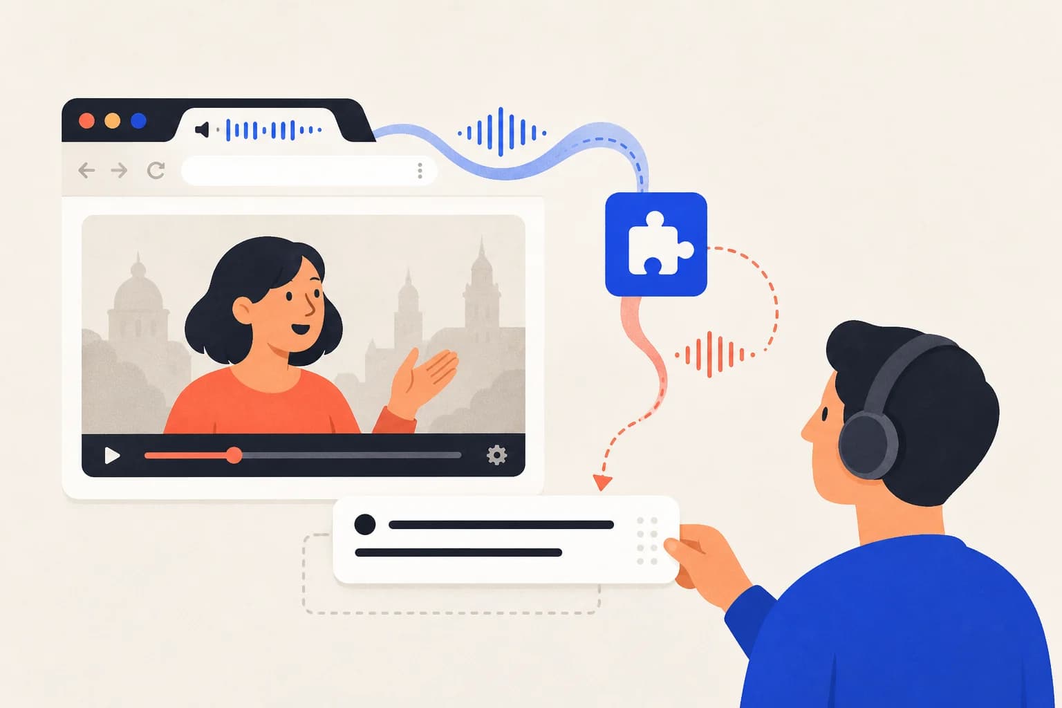 Browser-tab audio becoming bilingual video captions through an extension